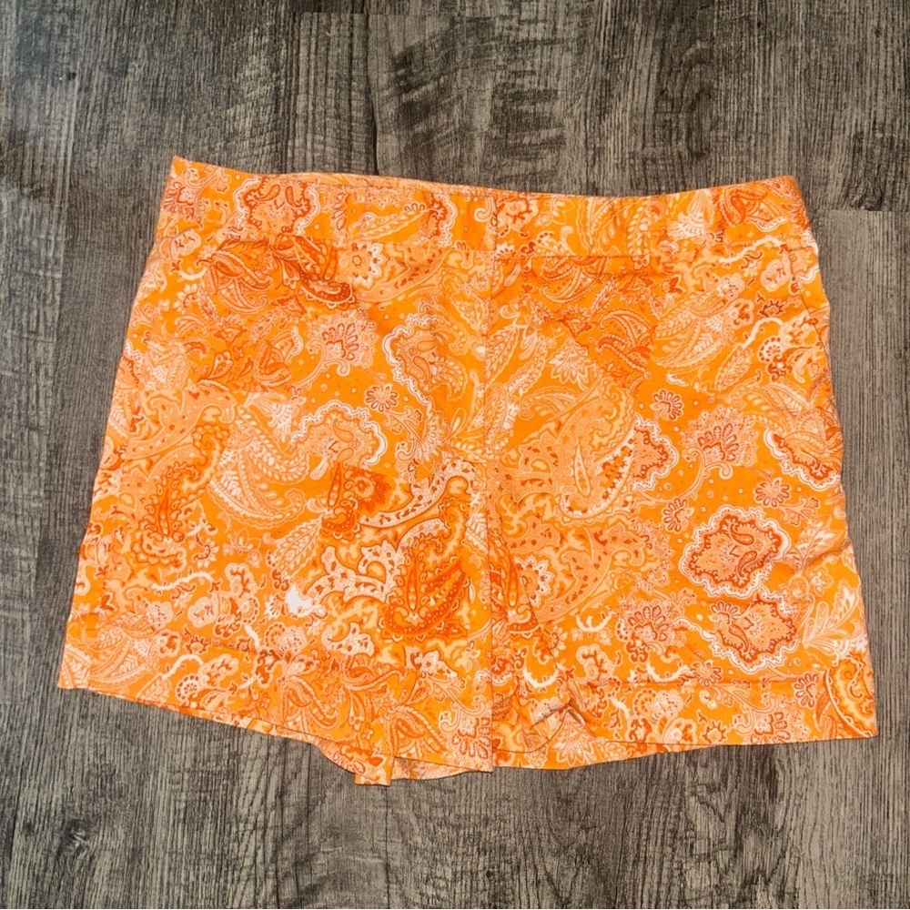 Michaels Orange Bermuda Shorts with Vintage Floral Print